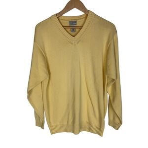 LL Bean Mens V-Neck Sweater Yellow 100% Cotton Long Sleeve‎ L-Tall